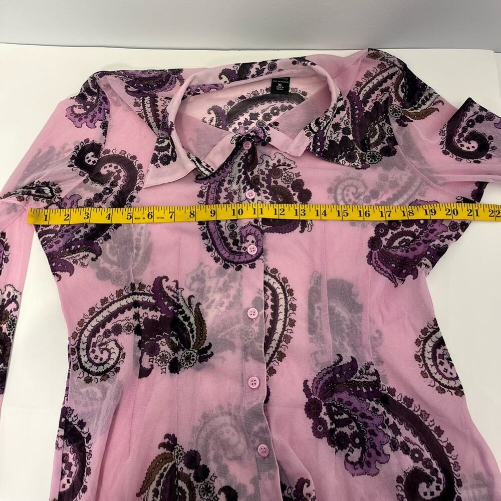New York & Company Sheer Paisley Button Down Blouse XL Y2K Retro - Picture 6 of 8